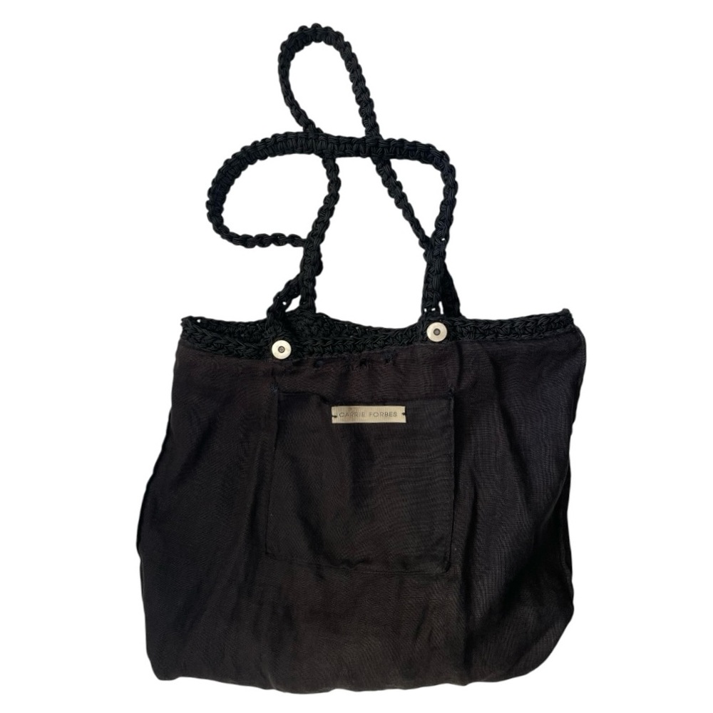 Carrie Forbes Crochet Rayon Fringe Bag Black Purse Hippie Boho Gypsy Festival - Picture 7 of 12